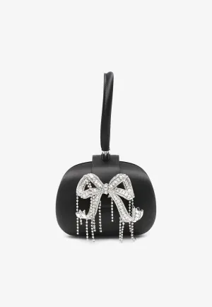 Crystal Bow Satin Top Handle Bag