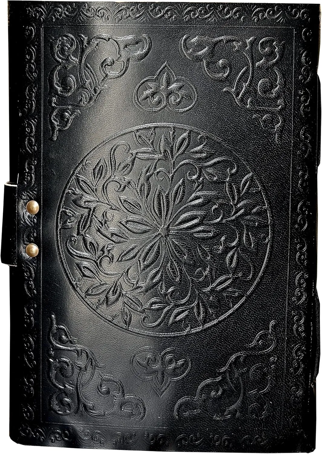 cuero 3 Moon Blue Lapiz Embossed Vintage Leather Journal | 240 Pages of Antique Handmade Deckle Edge Vintage Paper, Leather Sketchbook, Drawing Journal, Great Gift (7 inch by 10 inch, black)