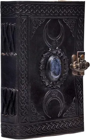 cuero 3 Moon Blue Lapiz Embossed Vintage Leather Journal | 240 Pages of Antique Handmade Deckle Edge Vintage Paper, Leather Sketchbook, Drawing Journal, Great Gift (7 inch by 10 inch, black)