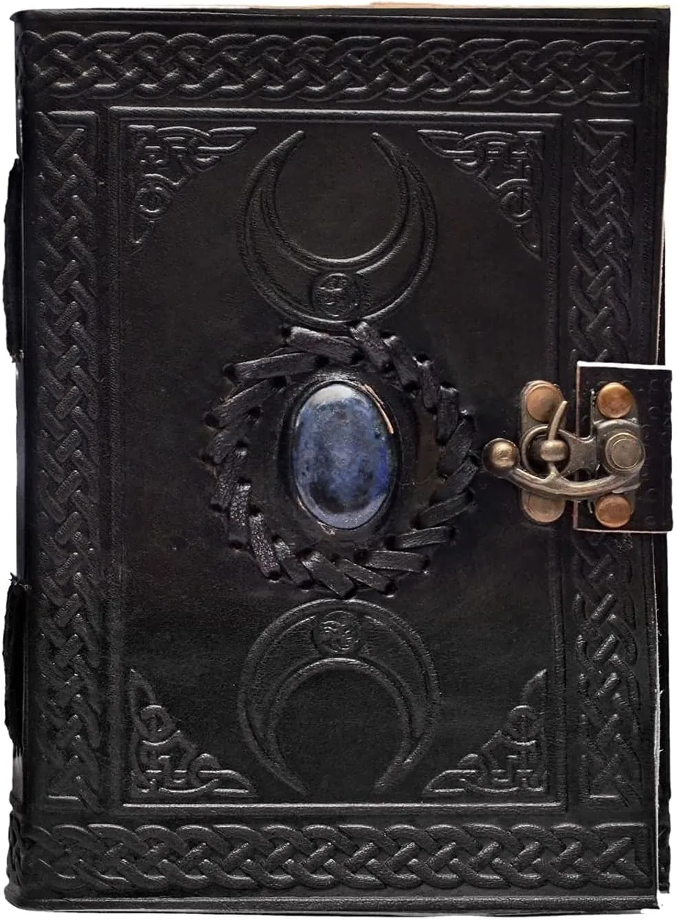 cuero 3 Moon Blue Lapiz Embossed Vintage Leather Journal | 240 Pages of Antique Handmade Deckle Edge Vintage Paper, Leather Sketchbook, Drawing Journal, Great Gift (7 inch by 10 inch, black)