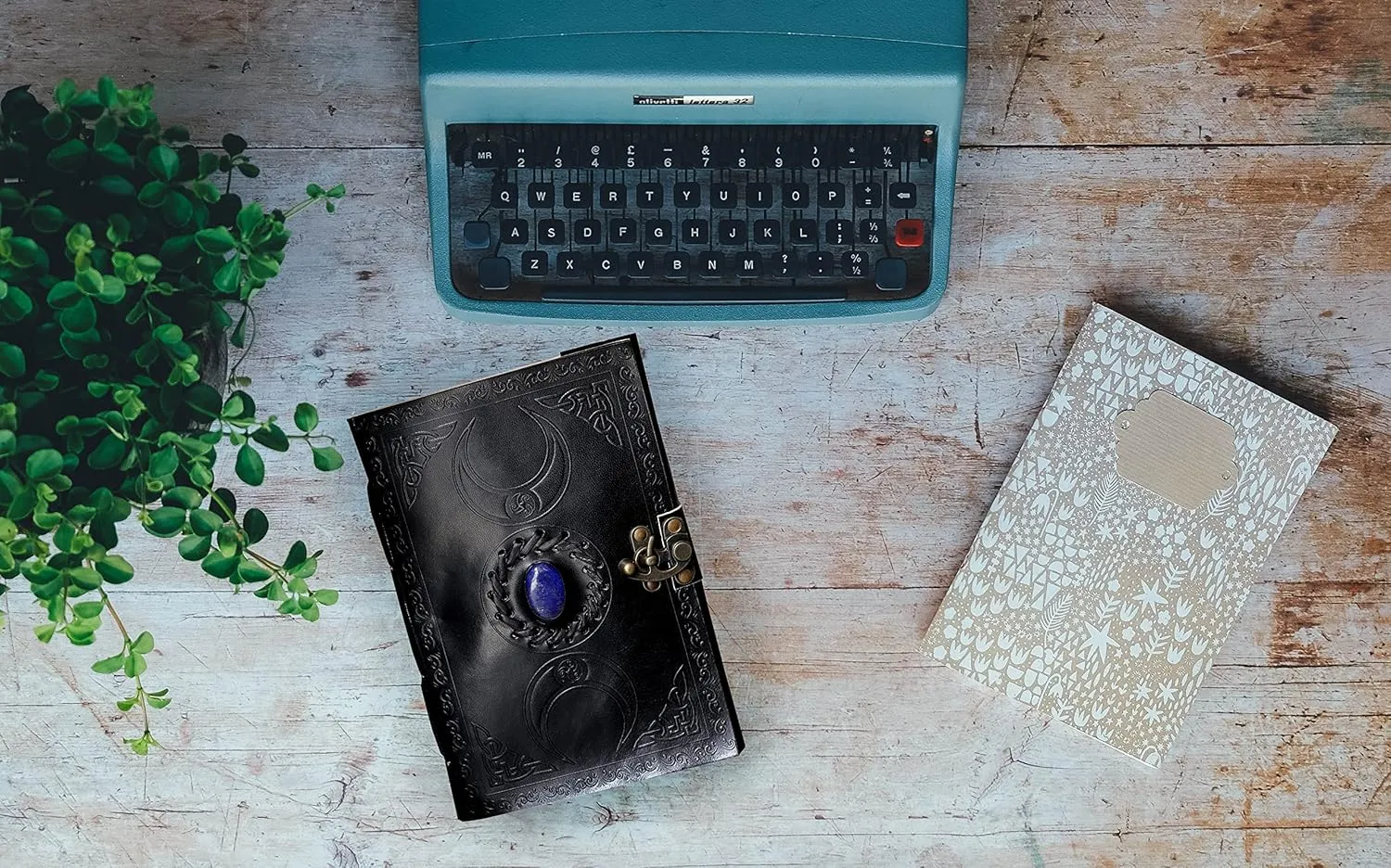 cuero 3 Moon Blue Lapiz Embossed Vintage Leather Journal | 240 Pages of Antique Handmade Deckle Edge Vintage Paper, Leather Sketchbook, Drawing Journal, Great Gift (7 inch by 10 inch, black)