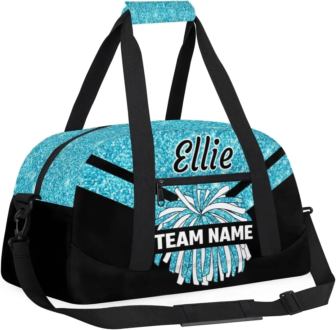 Custom Cheer Sport Bag Gym Duffel Bags Personalized Cheerleadr Bag with Team Name, Customize Travel Duffle Bags, Overnight Weekender Bag Cheerleading Gifts, Teal Sparkly Glitter