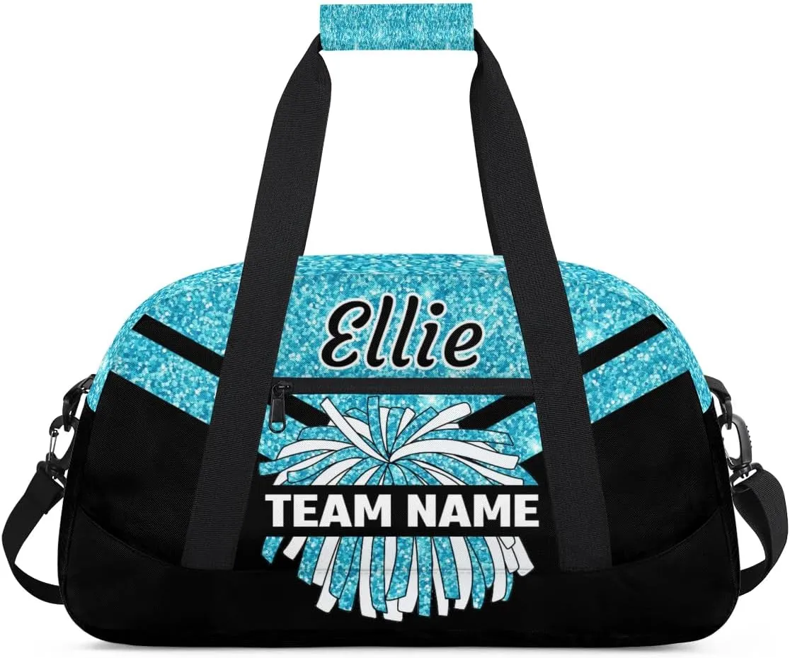 Custom Cheer Sport Bag Gym Duffel Bags Personalized Cheerleadr Bag with Team Name, Customize Travel Duffle Bags, Overnight Weekender Bag Cheerleading Gifts, Teal Sparkly Glitter