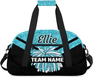 Custom Cheer Sport Bag Gym Duffel Bags Personalized Cheerleadr Bag with Team Name, Customize Travel Duffle Bags, Overnight Weekender Bag Cheerleading Gifts, Teal Sparkly Glitter