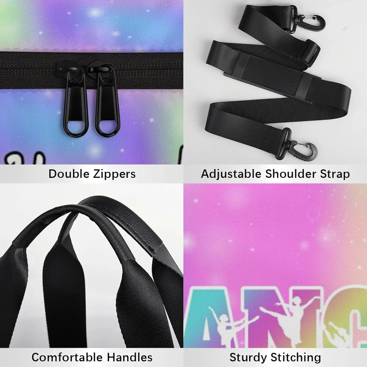 Custom Dance Duffel Bag with Name Round Personalized Dance Ballet Bags Waterproof Customized Travel Bag Carry-On Tote 17.6in, Rainbow Sparkly