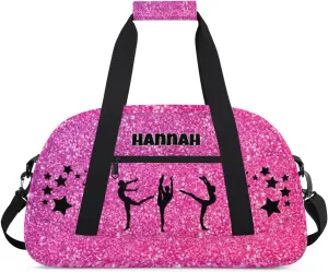 Custom Name Gym Bag with, Deep Pink Sequins Sparkly Dance Ballet Bag Sports Travel Duffle Bag Tote Carry On Weekend Sports Overnight Travel Bag
