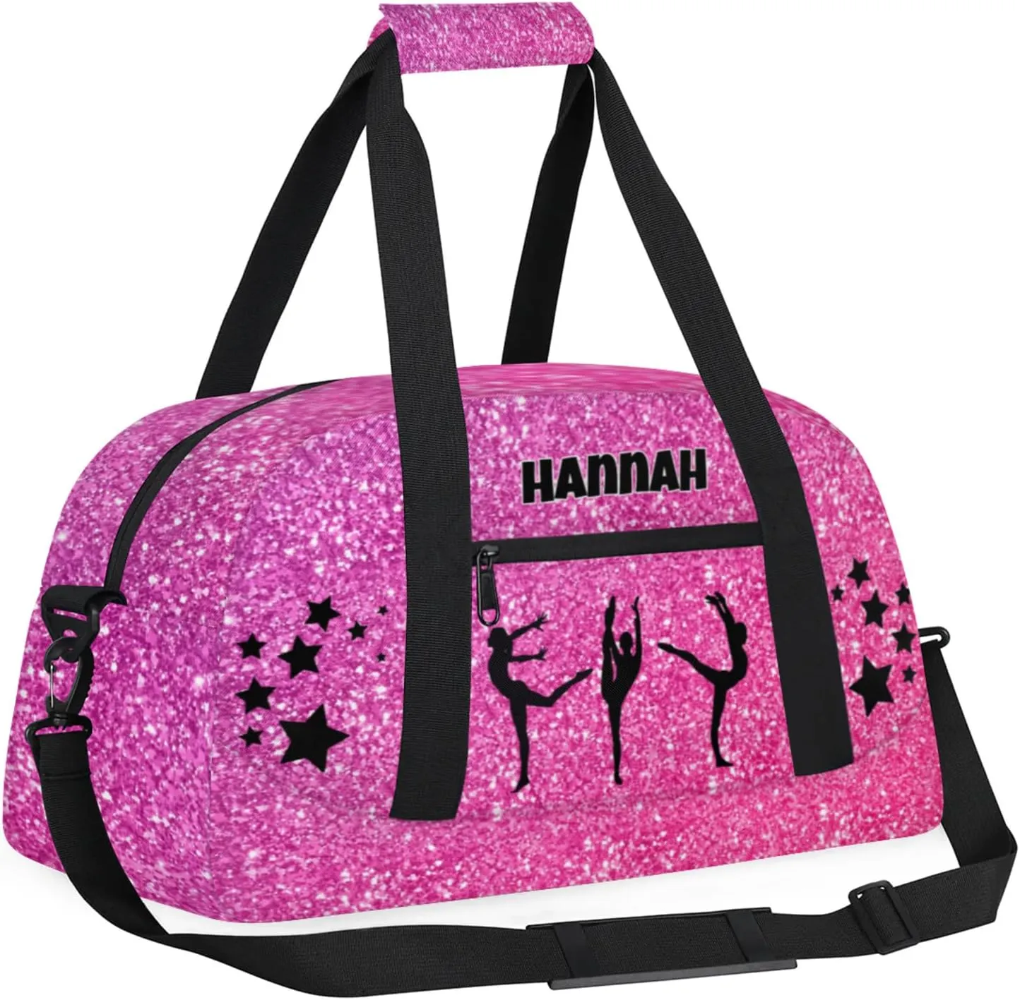 Custom Name Gym Bag with, Deep Pink Sequins Sparkly Dance Ballet Bag Sports Travel Duffle Bag Tote Carry On Weekend Sports Overnight Travel Bag