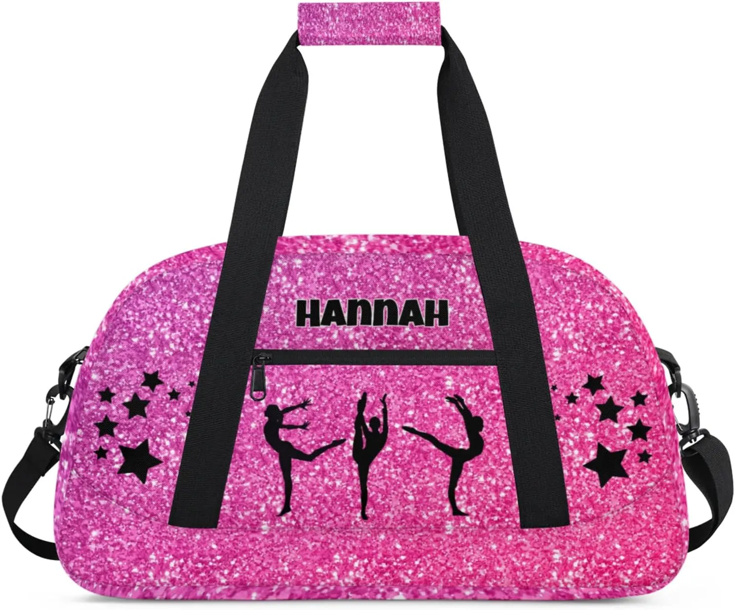 Custom Name Gym Bag with, Deep Pink Sequins Sparkly Dance Ballet Bag Sports Travel Duffle Bag Tote Carry On Weekend Sports Overnight Travel Bag