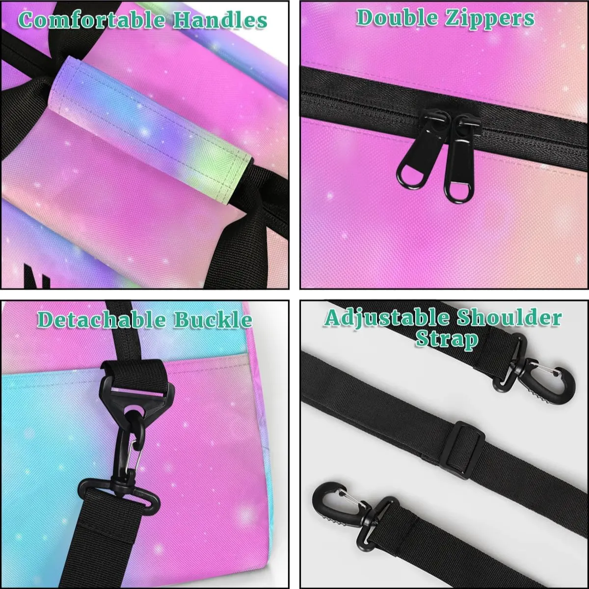 Custom Sport Duffel Bag Soccer Personalized Name Sports Bag Overnight Weekender Bag Waterproof Travel Sport Gym Bags, Rainbow Sparkly