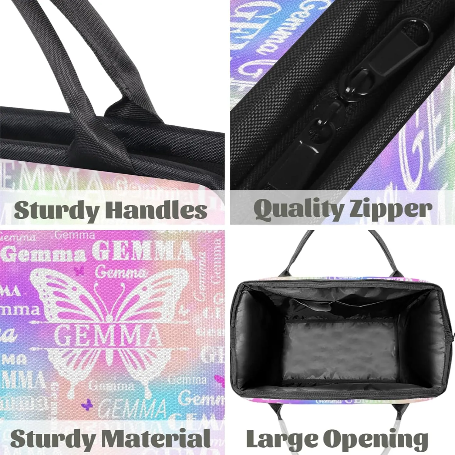 Custom Sport Duffel Bag with Name Butterfly Travel Overnight Bag for Women Men Waterproof Dance Ballet Bag Lightweight 15.2in, Rainbow Sparkly