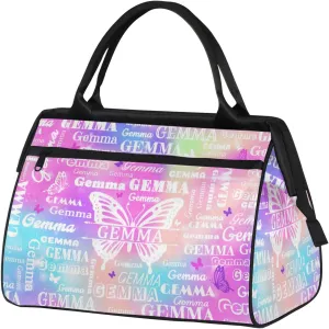 Custom Sport Duffel Bag with Name Butterfly Travel Overnight Bag for Women Men Waterproof Dance Ballet Bag Lightweight 15.2in, Rainbow Sparkly