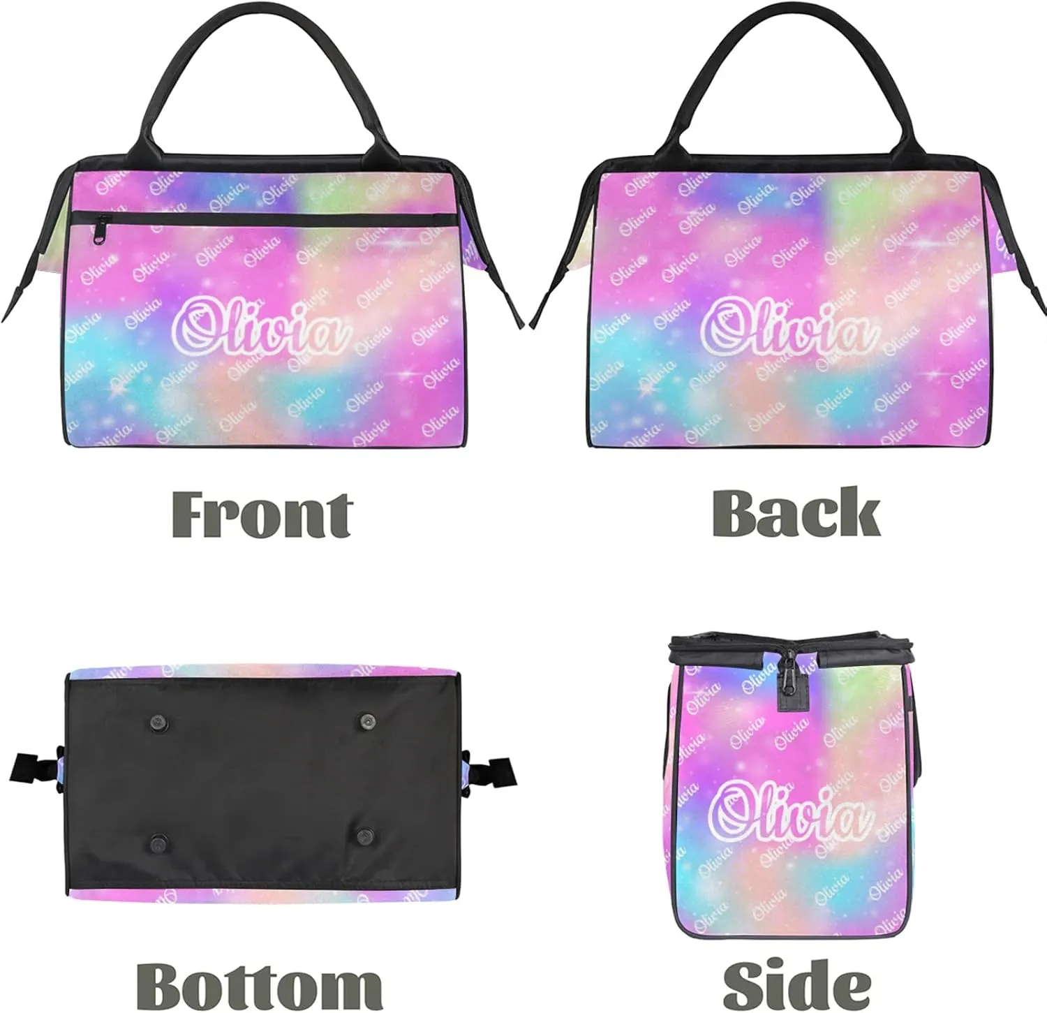 Custom Sport Duffel Bags Personalized Travel Overnight Bag Waterproof Dance Bag Lightweight Carry-On Tote for Women Men 15.2in, Rainbow Sparkly