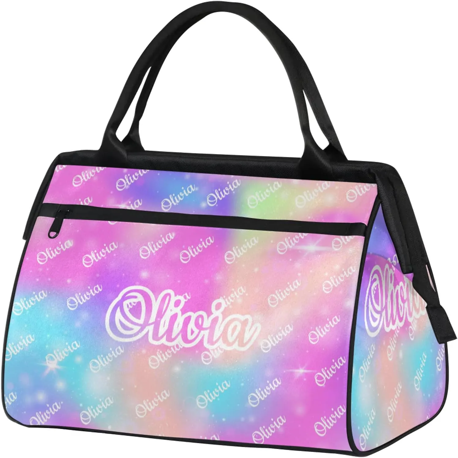 Custom Sport Duffel Bags Personalized Travel Overnight Bag Waterproof Dance Bag Lightweight Carry-On Tote for Women Men 15.2in, Rainbow Sparkly