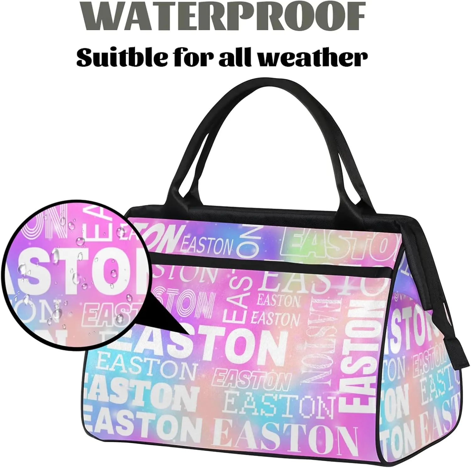 Custom Sport Gym Duffel Bag with Name Personalized Travel Overnight Bag Waterproof Customized Dance Bag Carry-On Tote 15.2in, Rainbow Sparkly