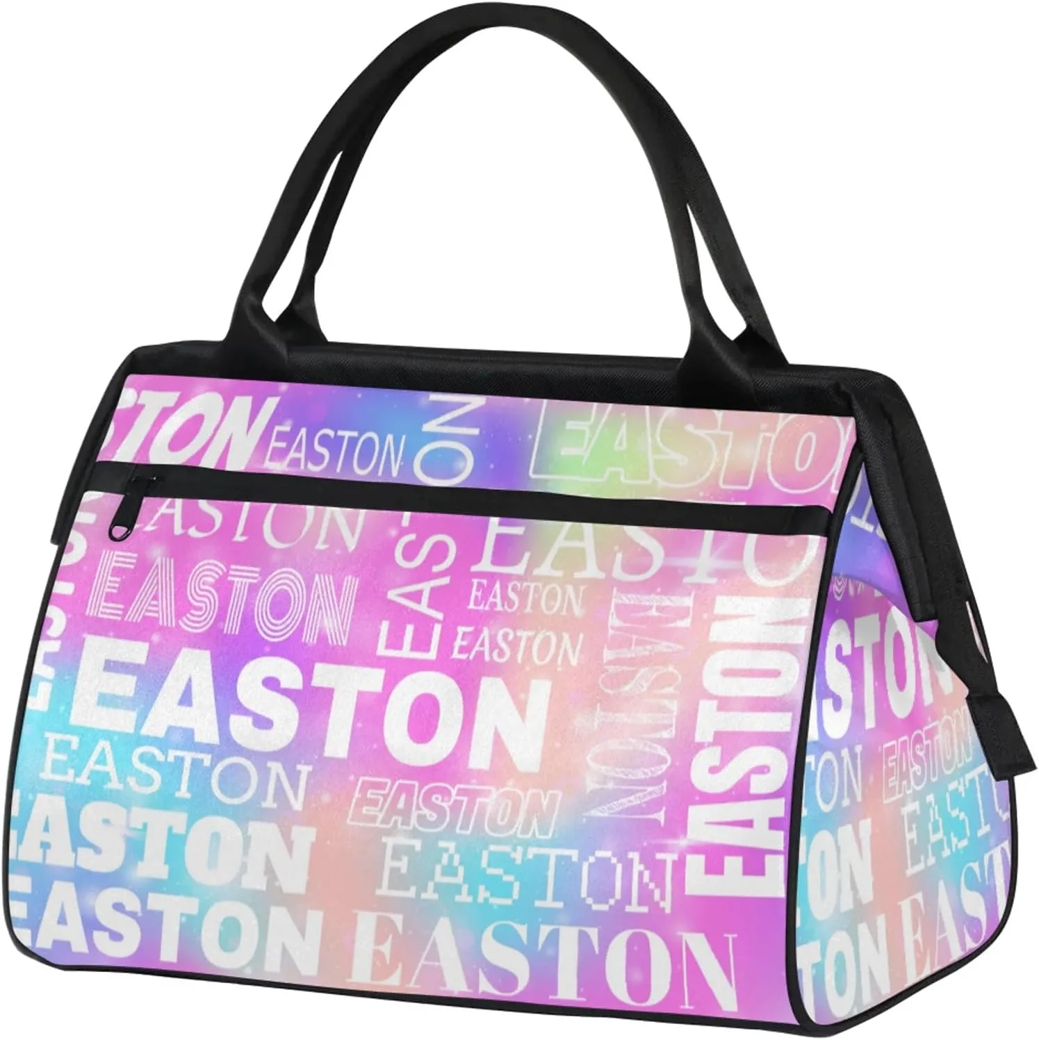 Custom Sport Gym Duffel Bag with Name Personalized Travel Overnight Bag Waterproof Customized Dance Bag Carry-On Tote 15.2in, Rainbow Sparkly