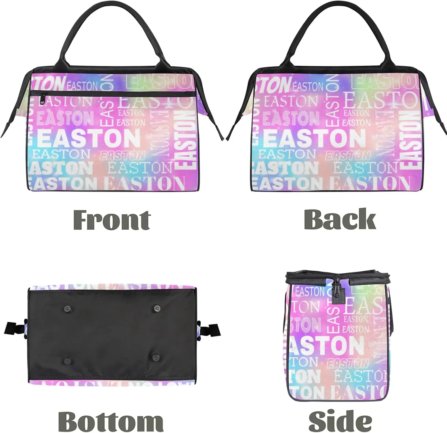 Custom Sport Gym Duffel Bag with Name Personalized Travel Overnight Bag Waterproof Customized Dance Bag Carry-On Tote 15.2in, Rainbow Sparkly