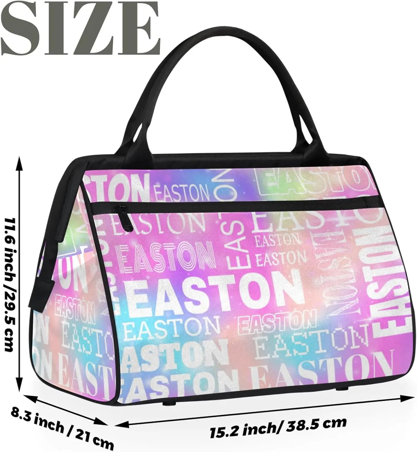 Custom Sport Gym Duffel Bag with Name Personalized Travel Overnight Bag Waterproof Customized Dance Bag Carry-On Tote 15.2in, Rainbow Sparkly