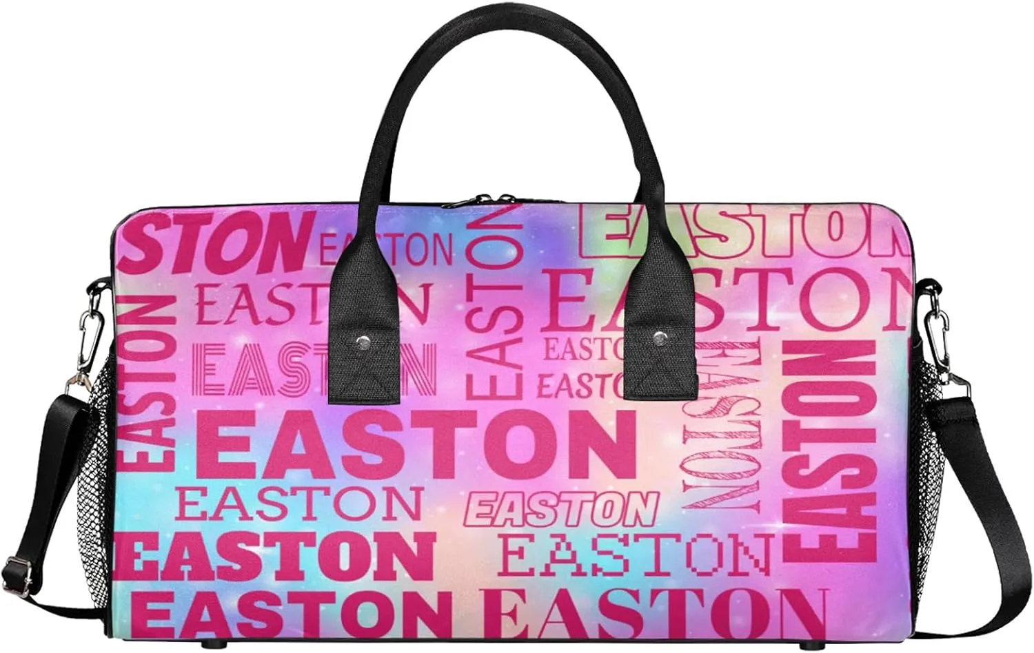 Custom Sport Gym Duffel Bag with Name Personalized Travel Overnight Bag Waterproof Customized Dance Bag Carry-On Tote 17.4in, Rainbow Sparkly