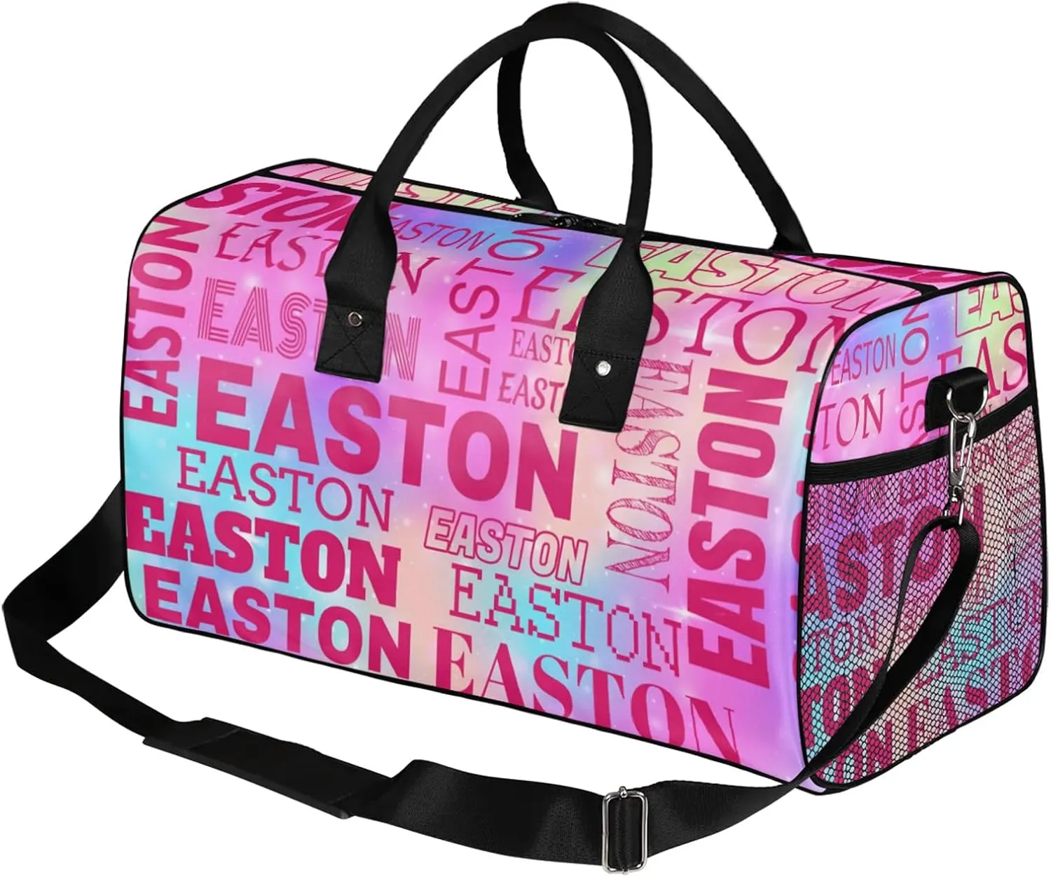 Custom Sport Gym Duffel Bag with Name Personalized Travel Overnight Bag Waterproof Customized Dance Bag Carry-On Tote 17.4in, Rainbow Sparkly