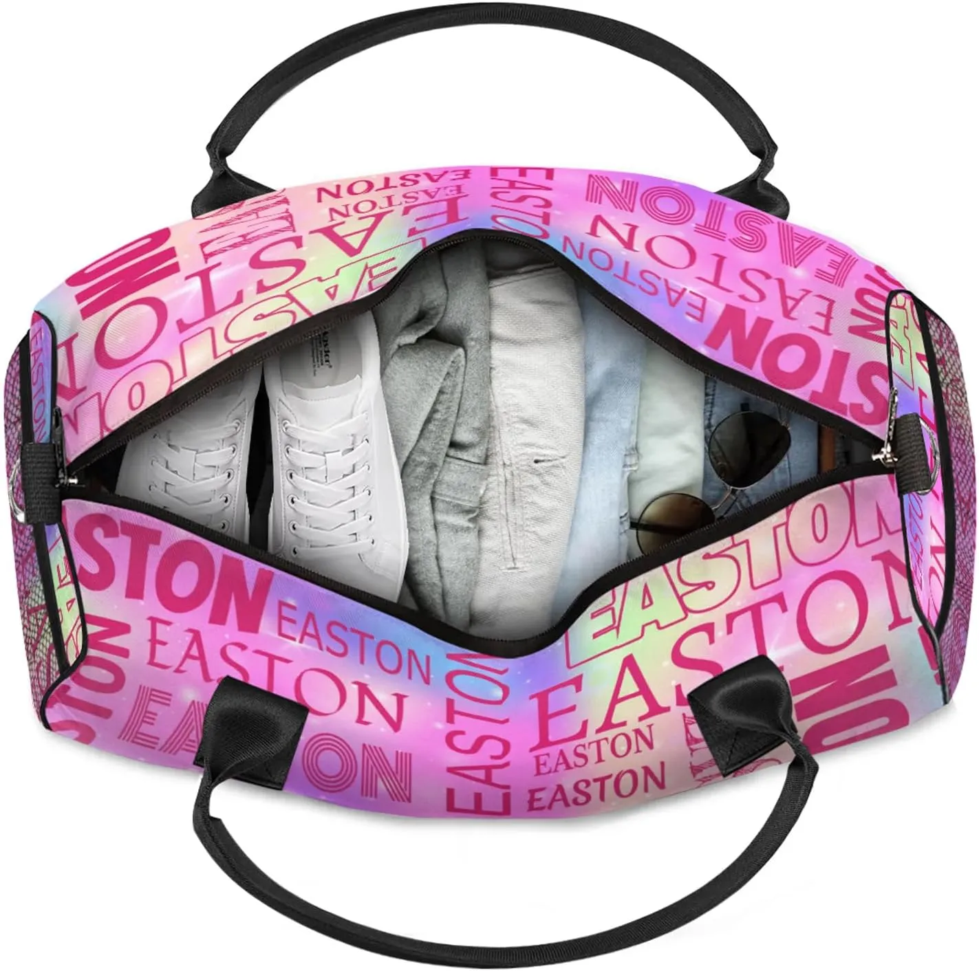 Custom Sport Gym Duffel Bag with Name Personalized Travel Overnight Bag Waterproof Customized Dance Bag Carry-On Tote 17.4in, Rainbow Sparkly