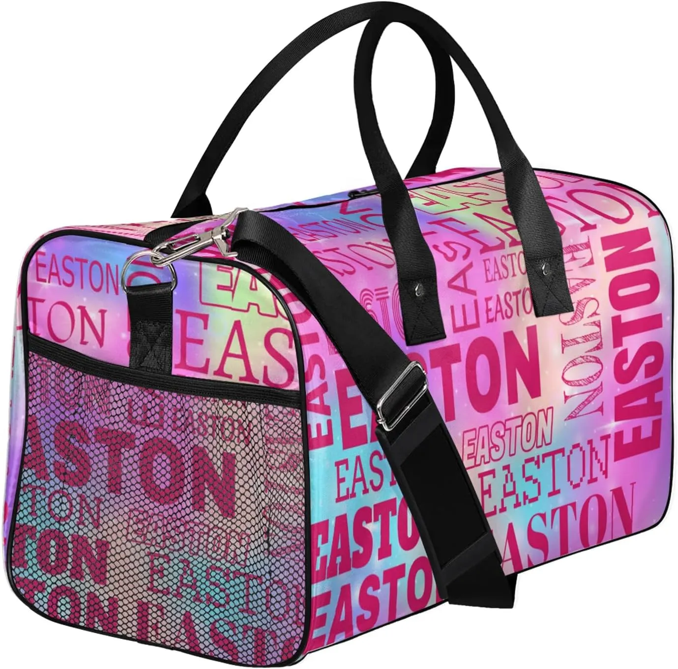 Custom Sport Gym Duffel Bag with Name Personalized Travel Overnight Bag Waterproof Customized Dance Bag Carry-On Tote 17.4in, Rainbow Sparkly