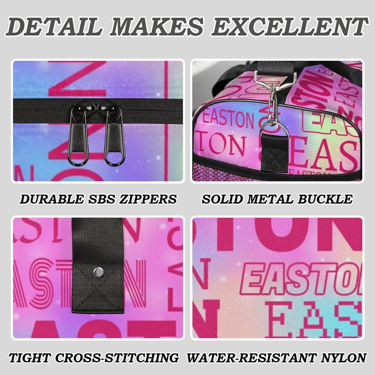 Custom Sport Gym Duffel Bag with Name Personalized Travel Overnight Bag Waterproof Customized Dance Bag Carry-On Tote 17.4in, Rainbow Sparkly