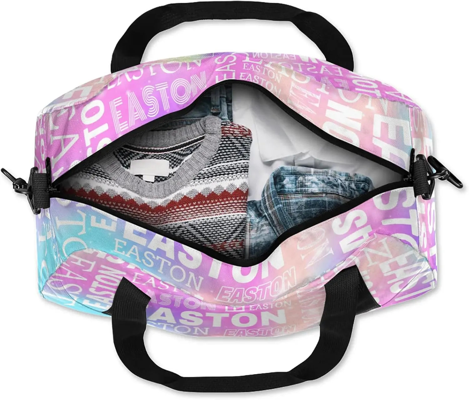 Custom Sport Gym Duffel Bag with Name Personalized Travel Overnight Bag Waterproof Customized Dance Bag Carry-On Tote 18.5in, Rainbow Sparkly