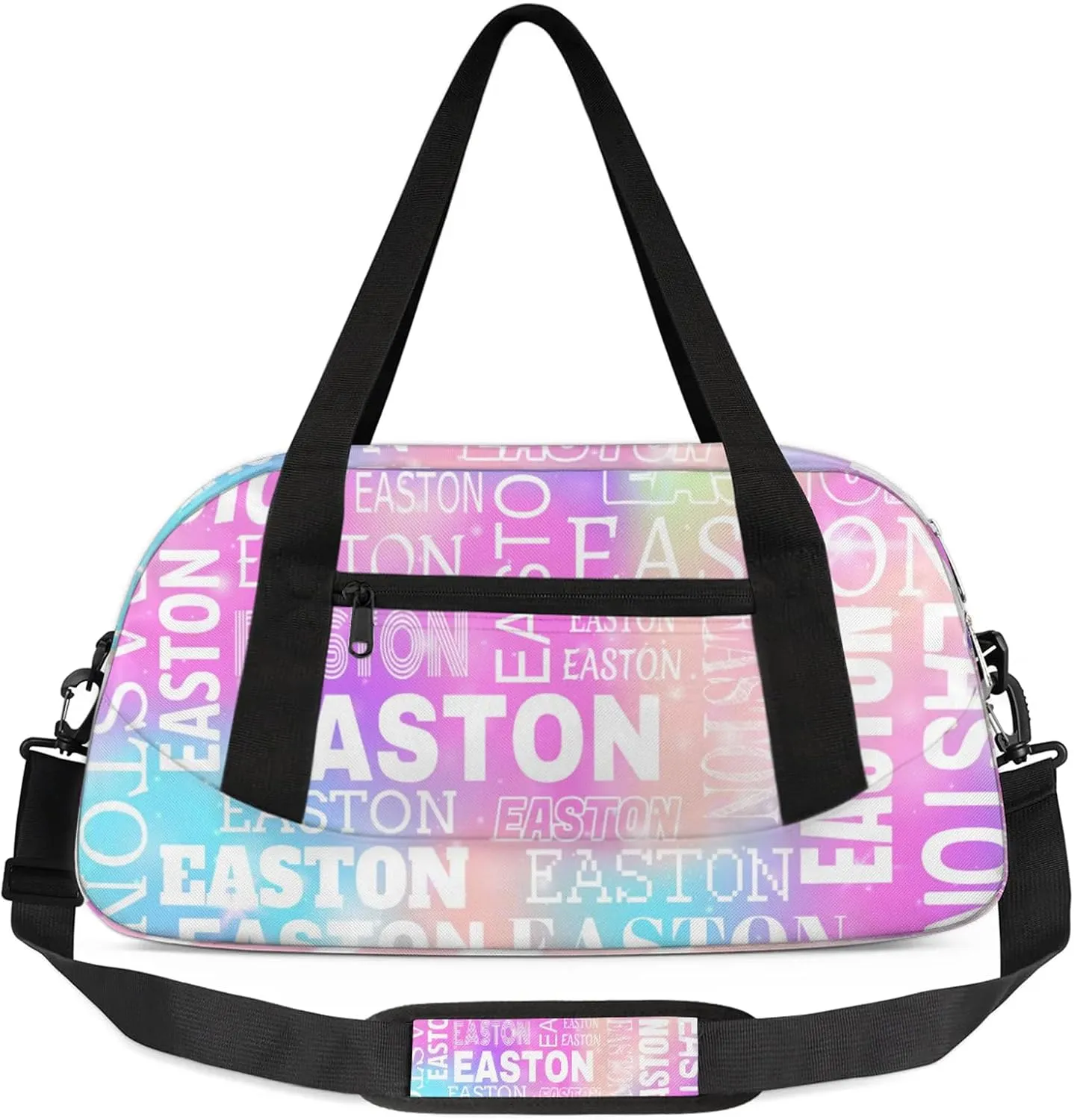 Custom Sport Gym Duffel Bag with Name Personalized Travel Overnight Bag Waterproof Customized Dance Bag Carry-On Tote 18.5in, Rainbow Sparkly