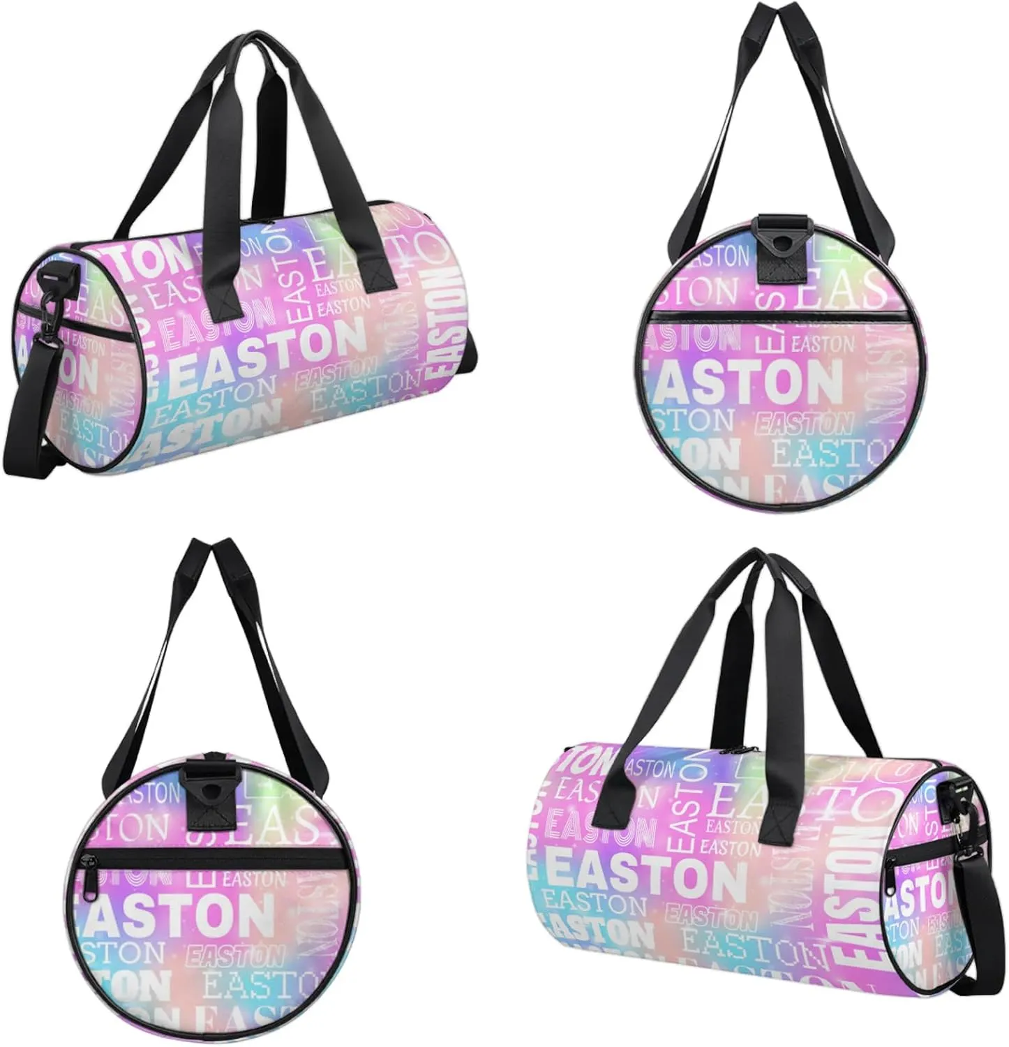 Custom Sport Gym Duffel Bag with Name Round Personalized Travel Overnight Bag Waterproof Customized Dance Bag Carry-On Tote 17.6in, Rainbow Sparkly