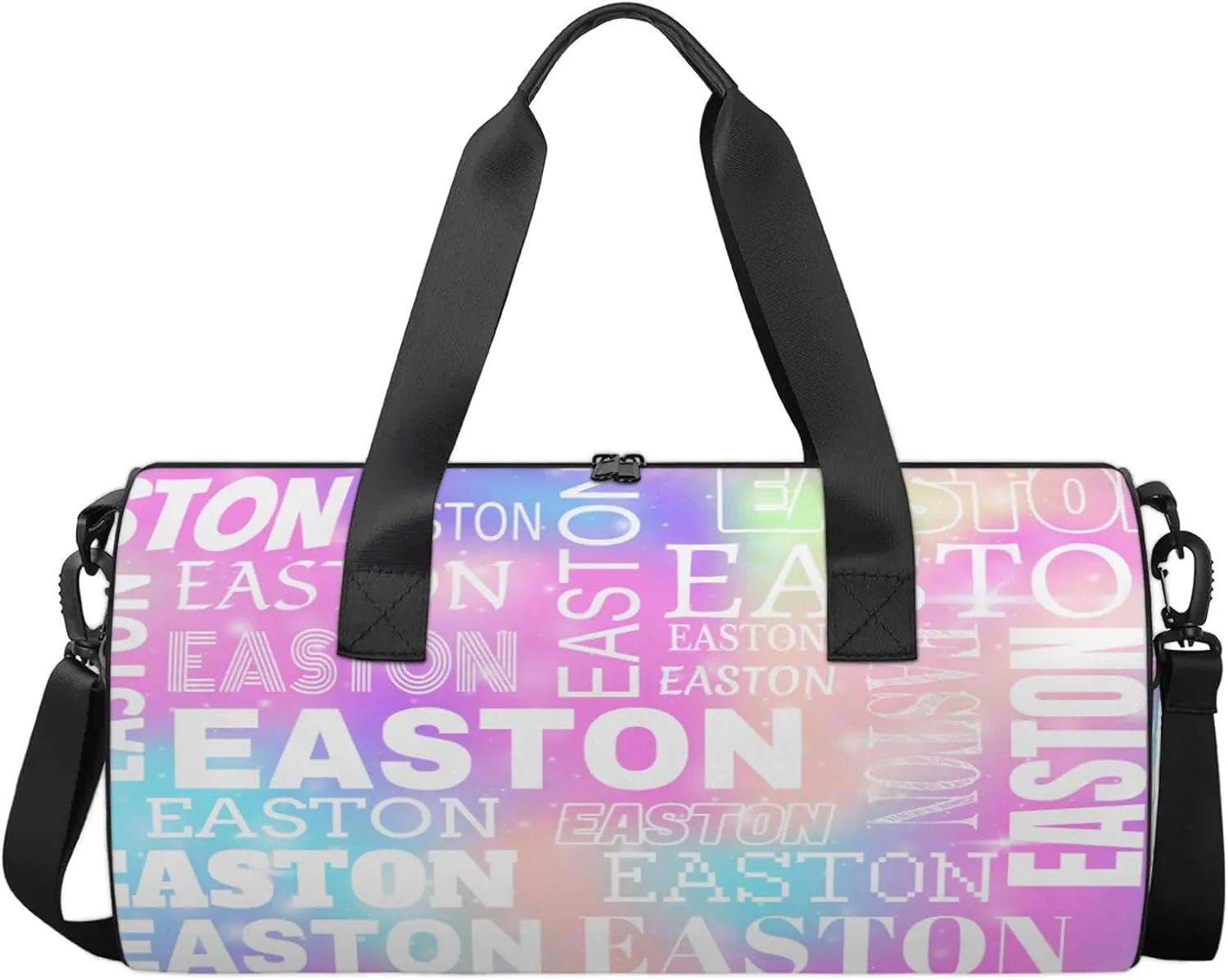 Custom Sport Gym Duffel Bag with Name Round Personalized Travel Overnight Bag Waterproof Customized Dance Bag Carry-On Tote 17.6in, Rainbow Sparkly