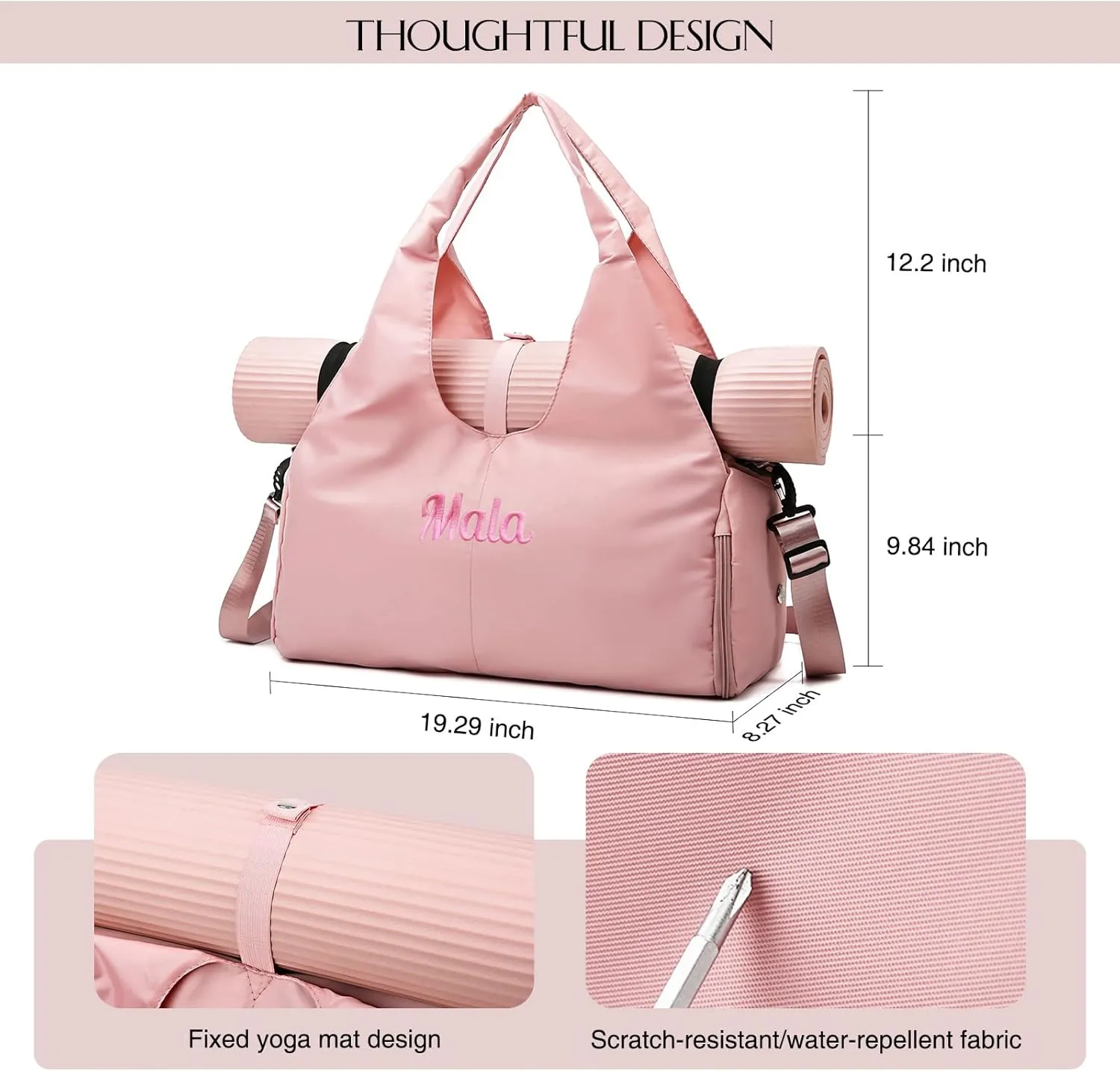 Customizable Yoga Gym Bag for Women with Shoes Compartment, Wet/Dry Pockets, Adjustable Yoga Mat Holder - Lightweight Water-Resistant Tote