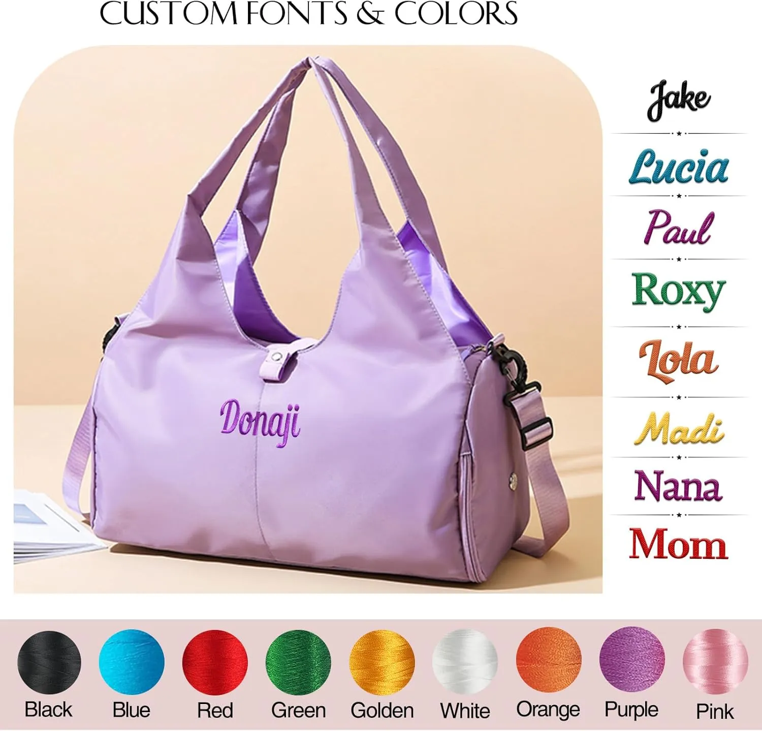 Customizable Yoga Gym Bag for Women with Shoes Compartment, Wet/Dry Pockets, Adjustable Yoga Mat Holder - Lightweight Water-Resistant Tote