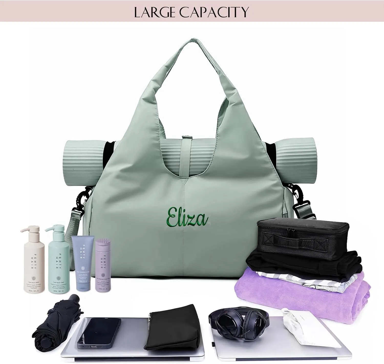 Customizable Yoga Gym Bag for Women with Shoes Compartment, Wet/Dry Pockets, Adjustable Yoga Mat Holder - Lightweight Water-Resistant Tote