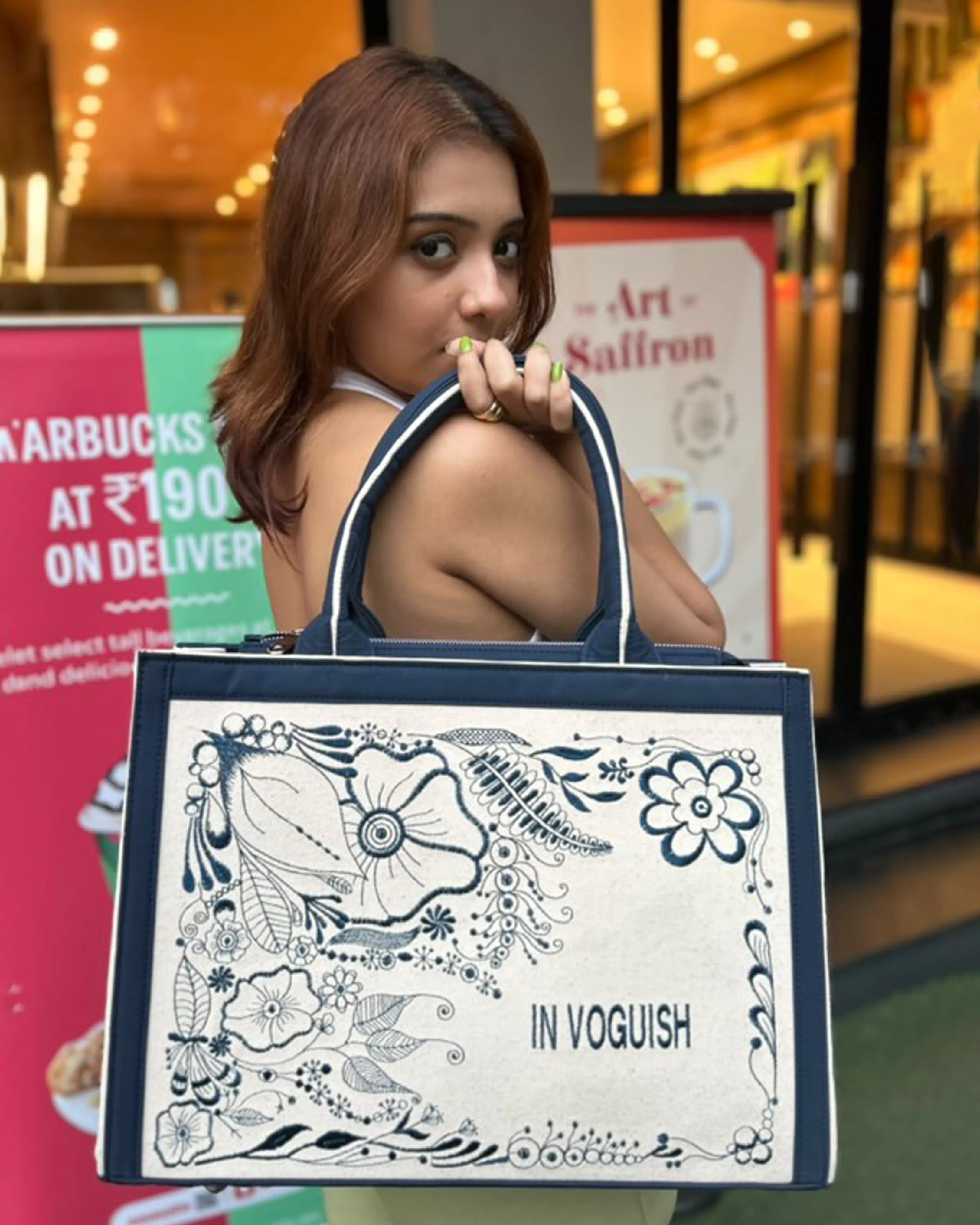 Customized Canvas Denim Embroidered doodle and Zentangle art Designer Tote Bag