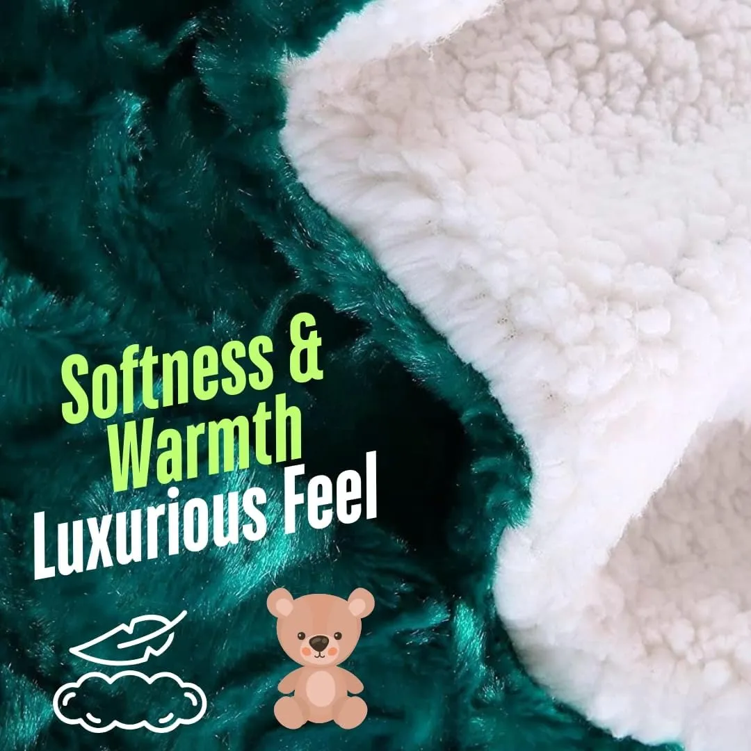 DaDa Bedding Lavish Emerald Teal Green Faux Fur Fuzzy Throw Blanket - Mermaid Scales Design White Sherpa Backside - Soft Warm Plush Bright Vibrant Jewel Tones Embossed for Bed/Couch - 50" x 60"