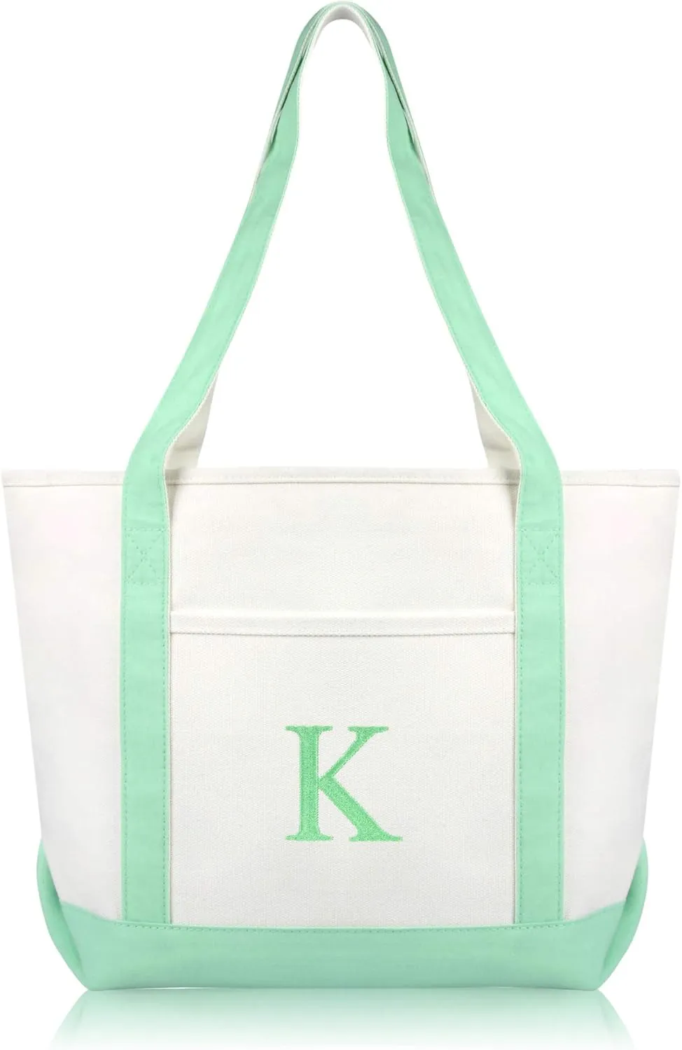 DALIX 20" K-Initial Tote Bag Monogrammed Cotton Canvas in Mint Green