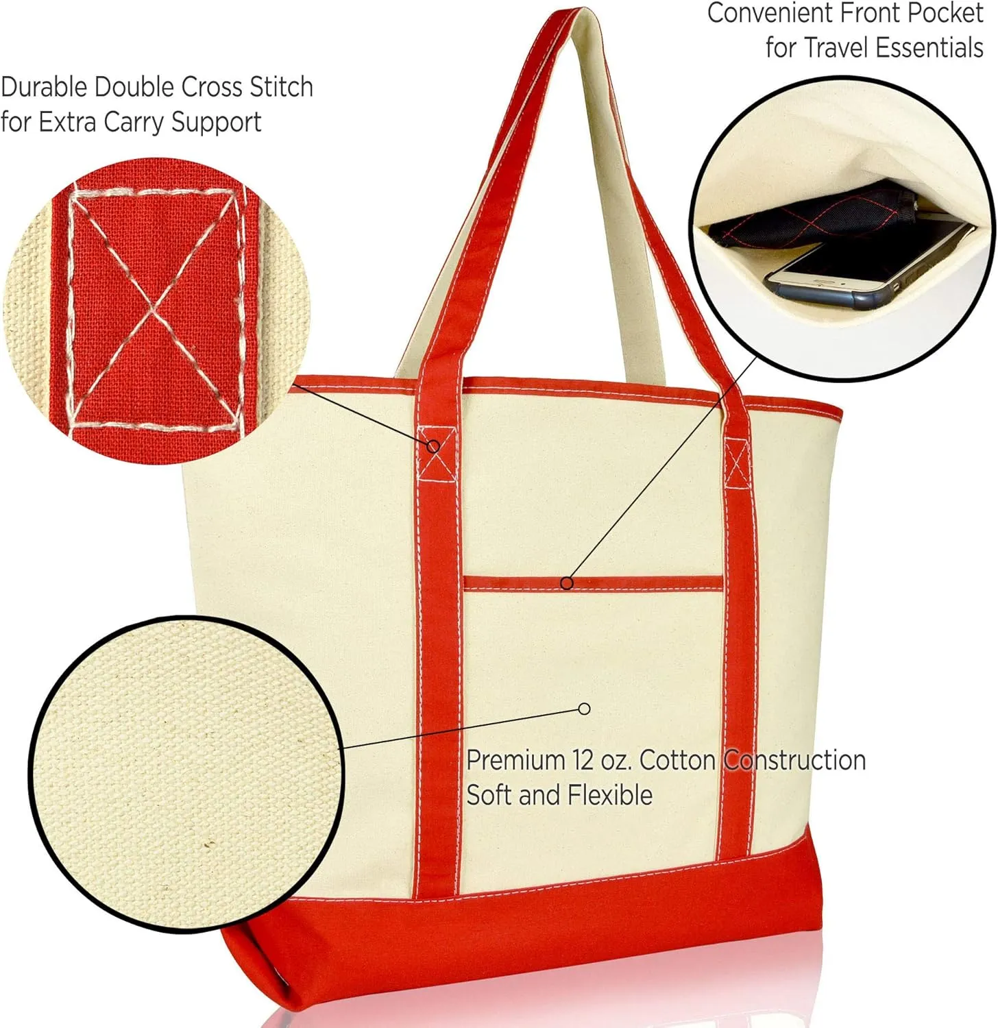 DALIX Apple Tote Bag Reusable Grocery Natural Canvas Fruits in Red