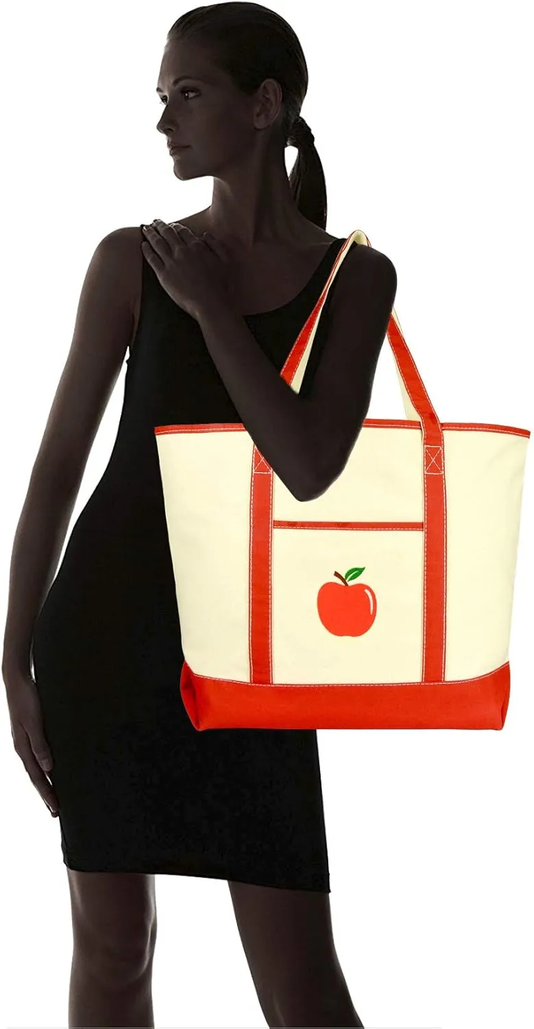 DALIX Apple Tote Bag Reusable Grocery Natural Canvas Fruits in Red