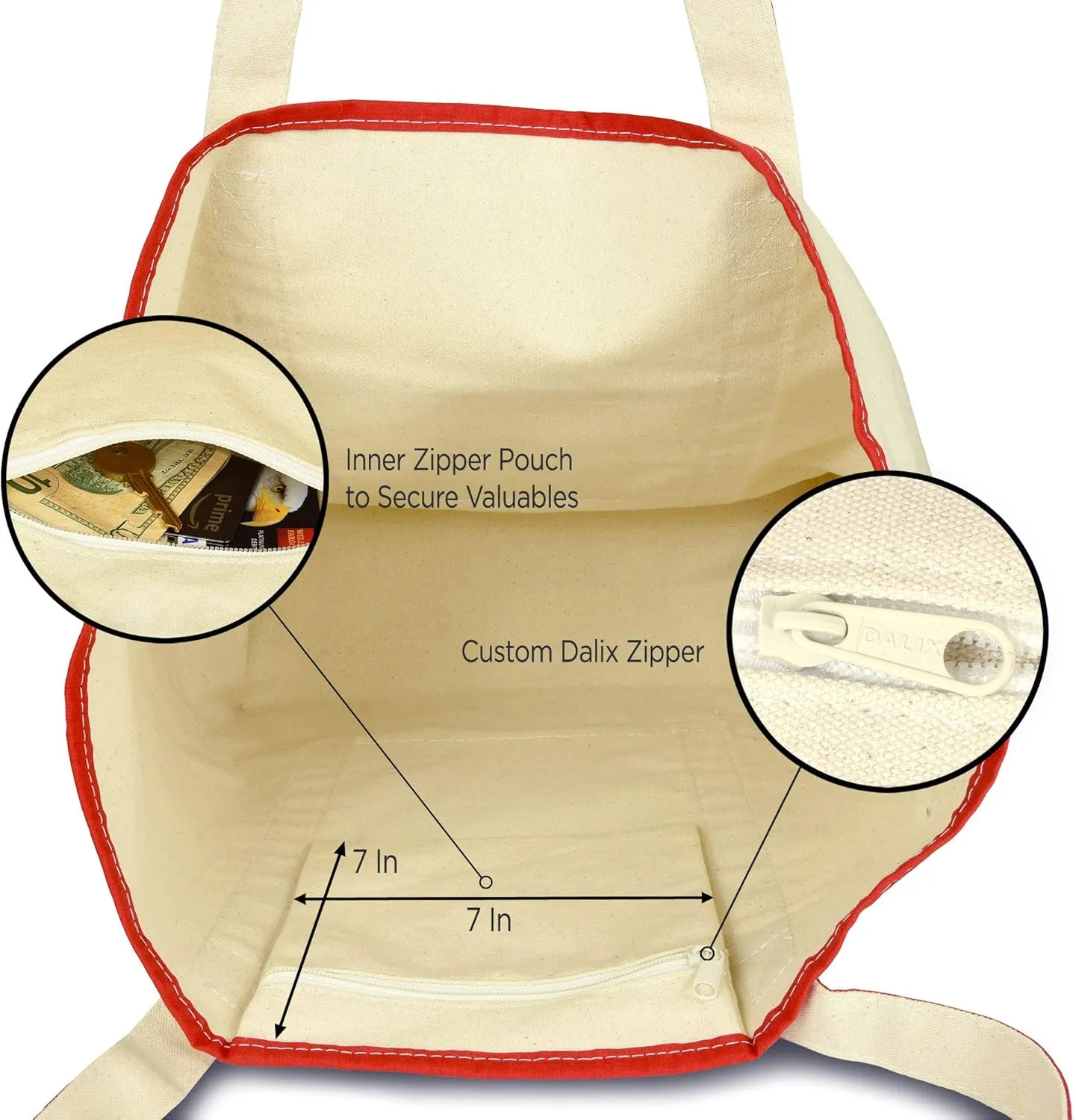 DALIX Apple Tote Bag Reusable Grocery Natural Canvas Fruits in Red
