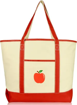 DALIX Apple Tote Bag Reusable Grocery Natural Canvas Fruits in Red