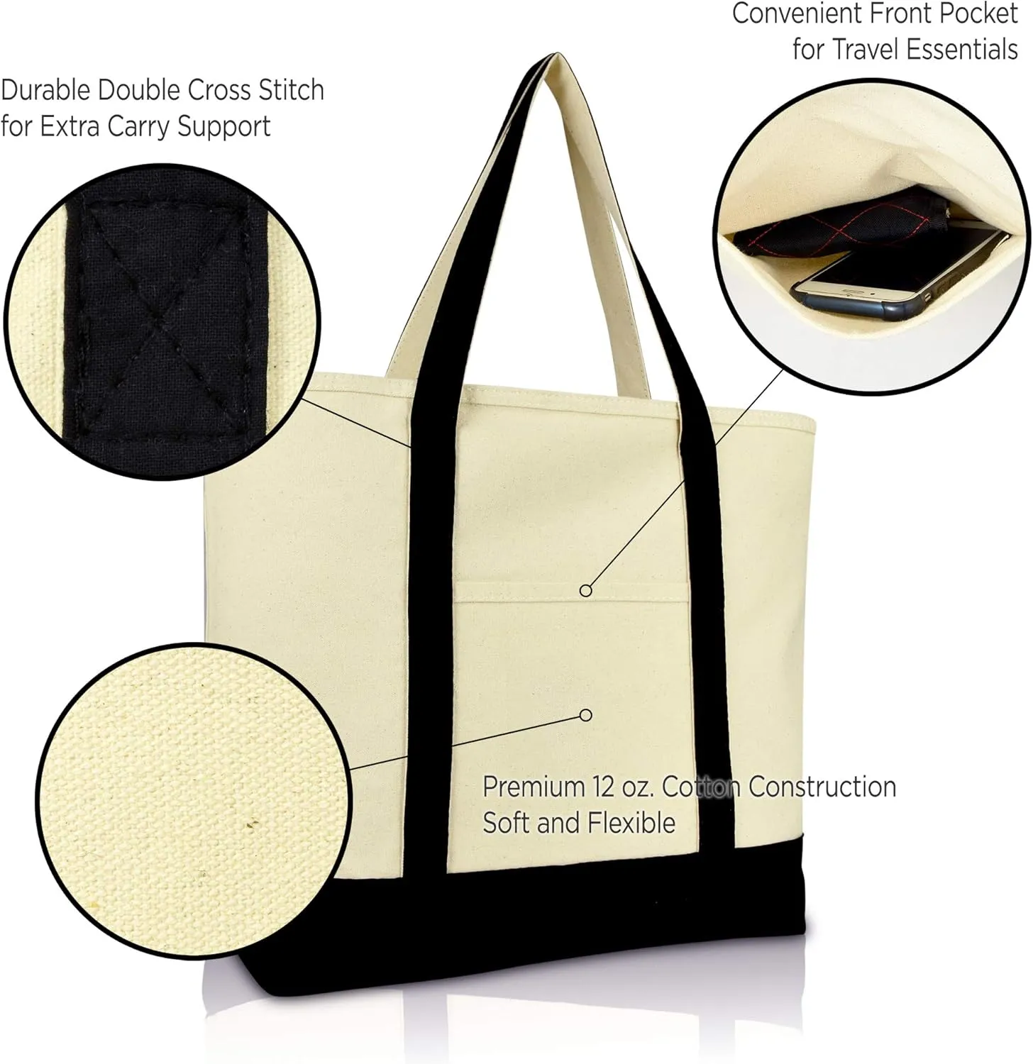 DALIX Initial Tote Bag Personalized Monogram Black Zippered Top Letter - H