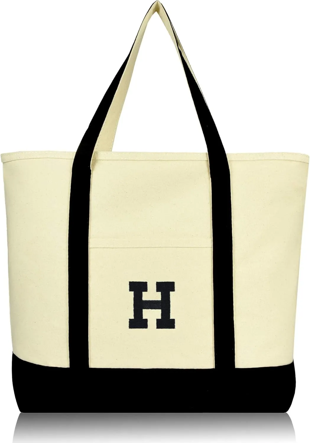 DALIX Initial Tote Bag Personalized Monogram Black Zippered Top Letter - H