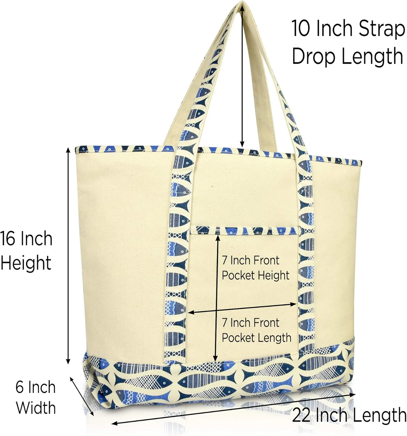 DALIX Initial Tote Bag Personalized Monogram Blue Antique Fish Zippered Top Bold Letter - B