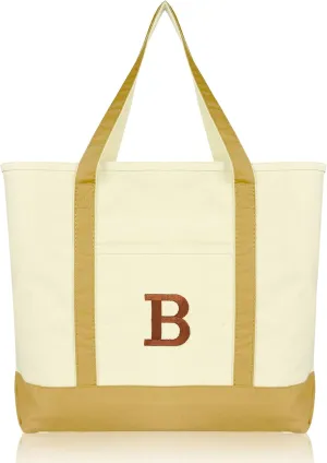 DALIX Initial Tote Bag Personalized Monogram Brown Zippered Top Bold Letter - B