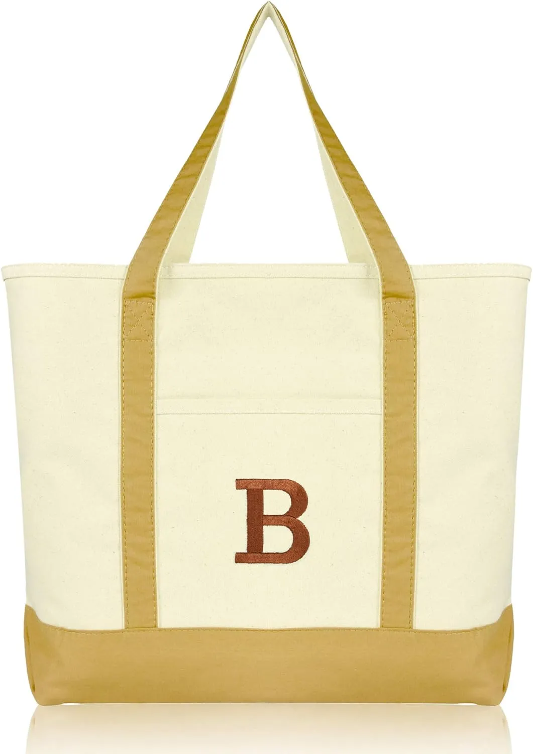 DALIX Initial Tote Bag Personalized Monogram Brown Zippered Top Bold Letter - B