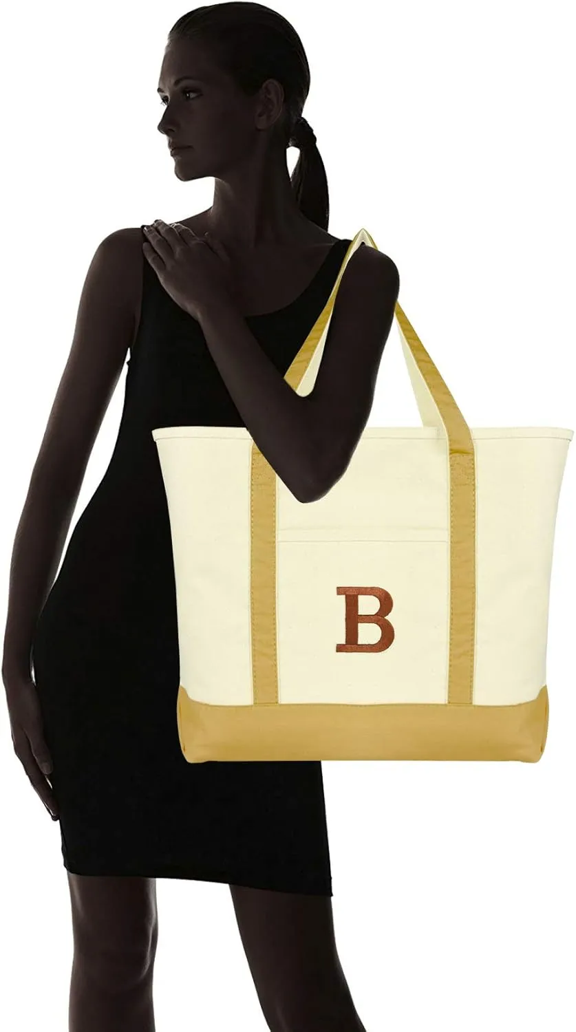 DALIX Initial Tote Bag Personalized Monogram Brown Zippered Top Bold Letter - B
