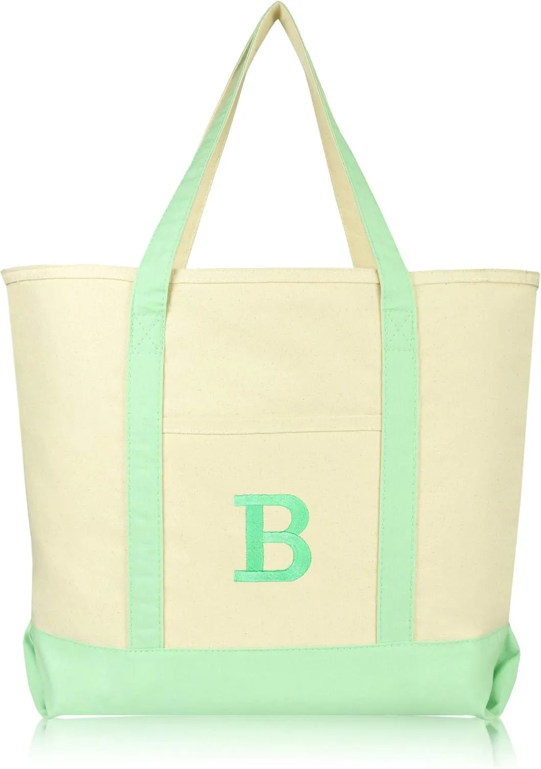 DALIX Initial Tote Bag Personalized Monogram Mint Green Zippered Top Letter - B