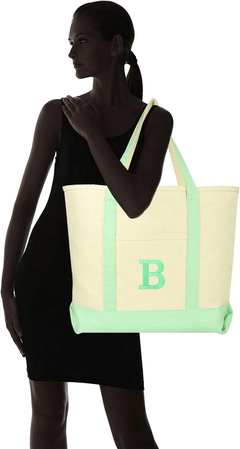 DALIX Initial Tote Bag Personalized Monogram Mint Green Zippered Top Letter - B
