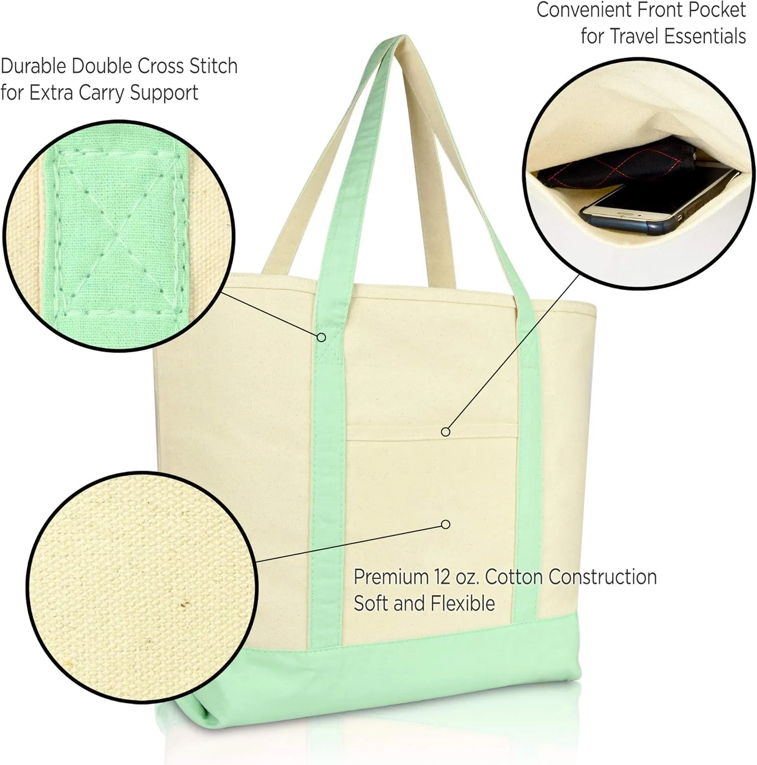 DALIX Initial Tote Bag Personalized Monogram Mint Green Zippered Top Letter - B
