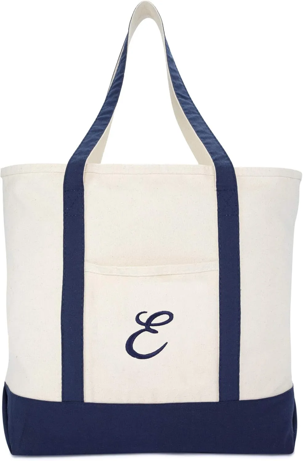 DALIX Monogram Tote Bag Personalized Navy Blue Initial A-Z